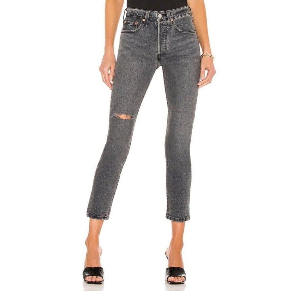 Levis 501 Skinny Jeans Womens 25x30 Black Denim High Rise Distressed 295020182